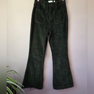 Loves A Boho 70s Retro Green Corduroy Flared Trousers sz 0